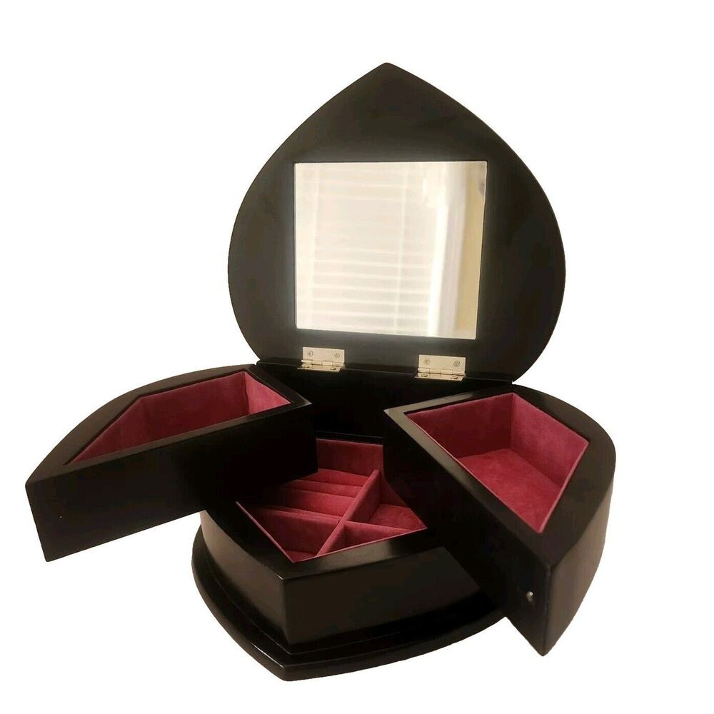 Heart Shaped Black Wood Jewelry Box